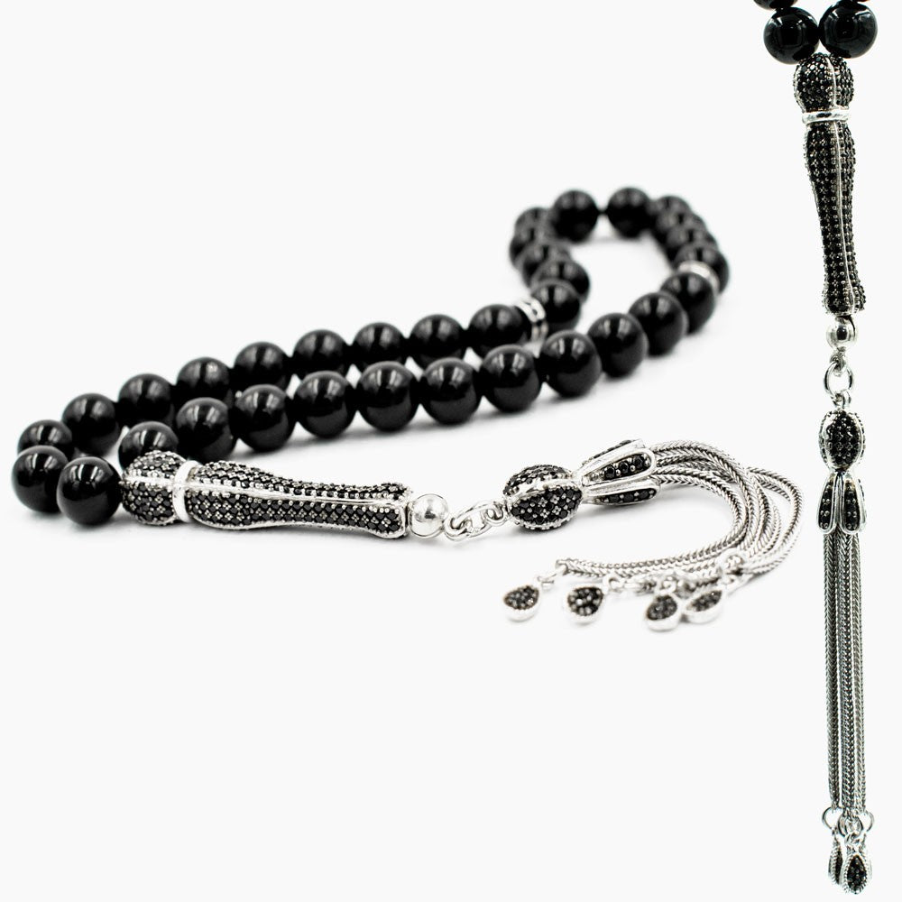 925 Sterling Silver Onyx Stone Rosary