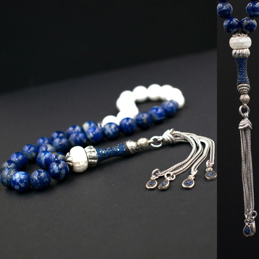 Shell Lapis Stone Silver Tassel Prayer Beads Tasbih