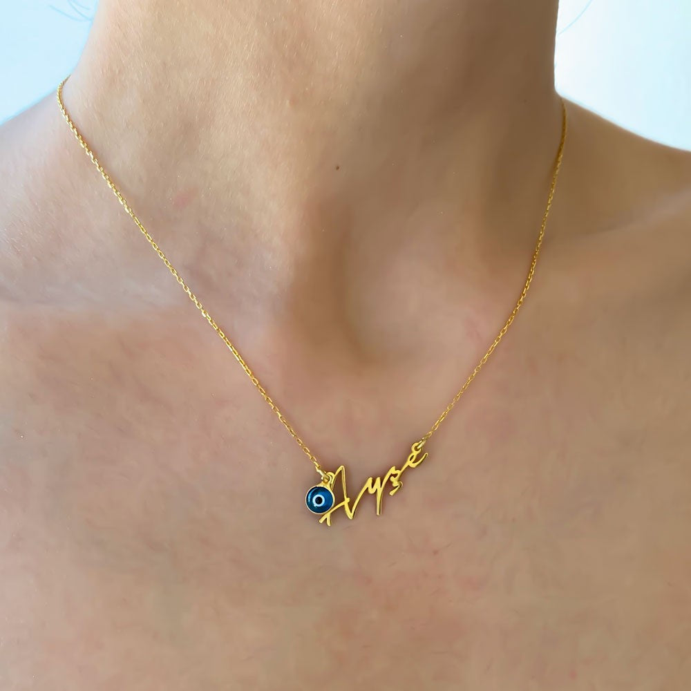 Silver necklace named Handwriting Nazar