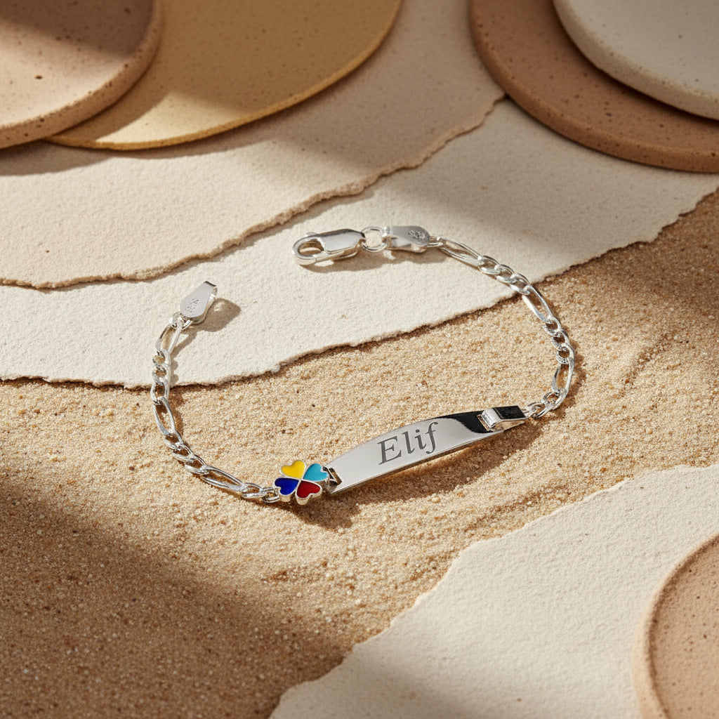 Bracelet Identité Enfant Trèfle Personnalisé | Argent 925