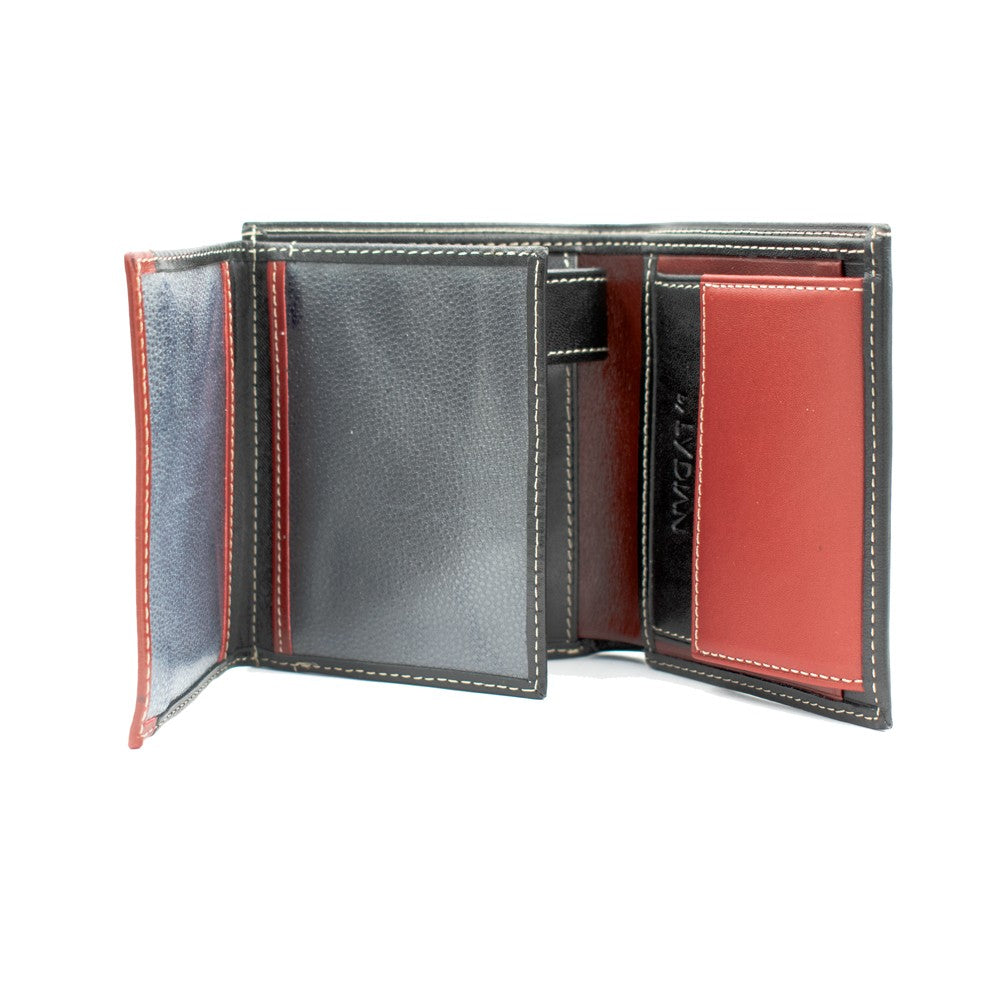 Men's Genuine Leather Wallet Combinations Red-Black Colours