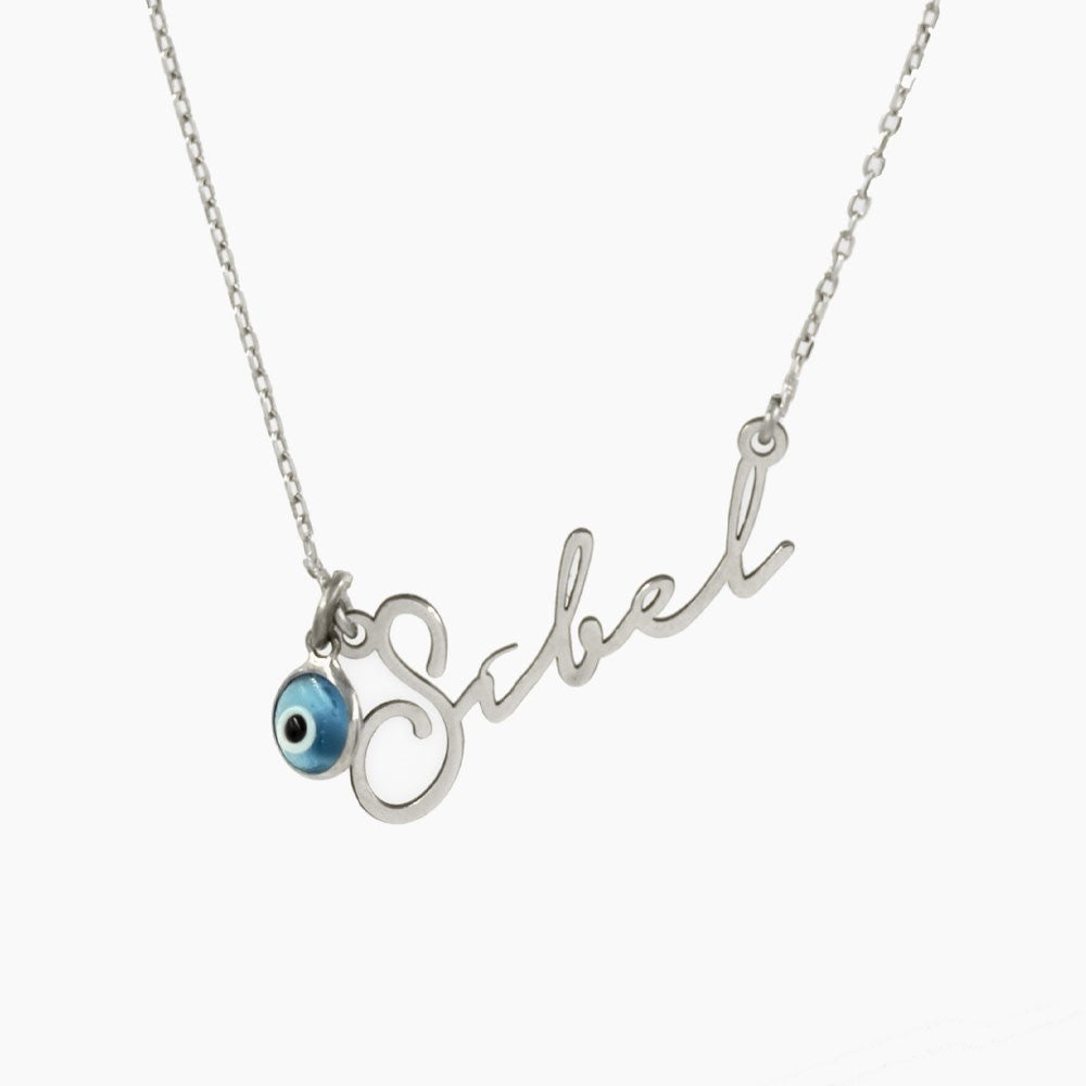 Personalized Evil Eye Silver Necklace