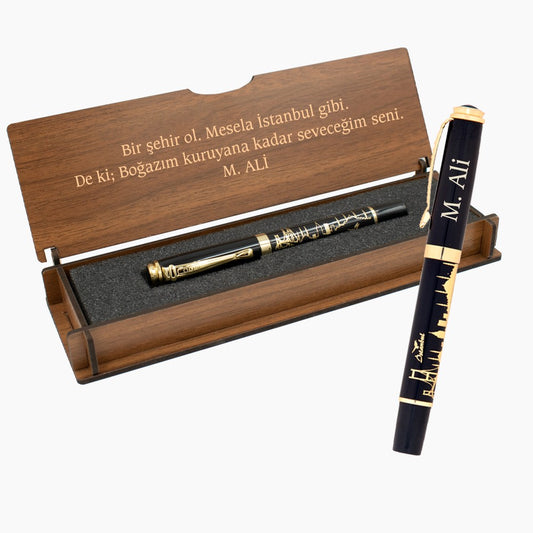 Personalised Istanbul Pen In Personalized Wooden Case Set