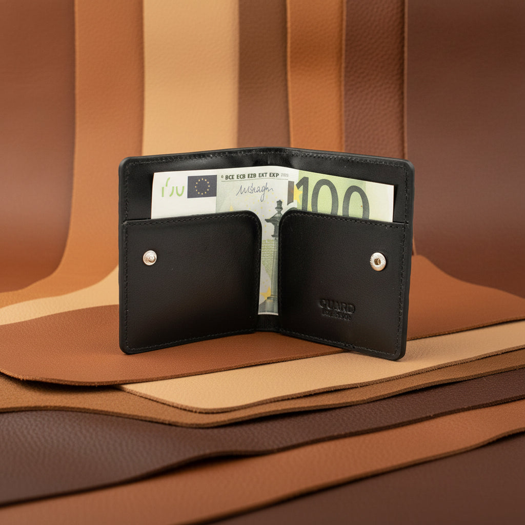 Portefeuille de cartes de visite en cuir réel tressé