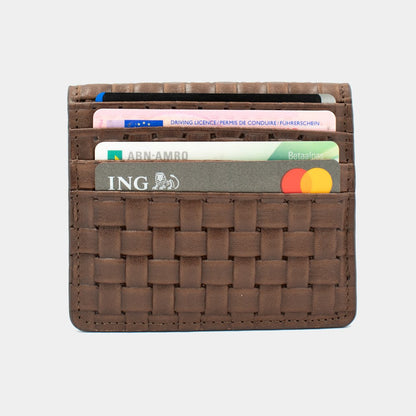 Portefeuille de cartes de visite en cuir réel tressé