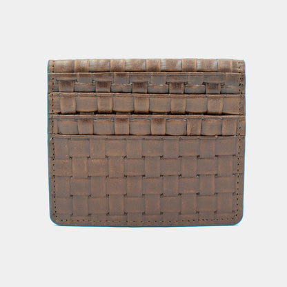 Portefeuille de cartes de visite en cuir réel tressé
