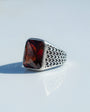 Red Zircon Stone Men's Silver Ring
