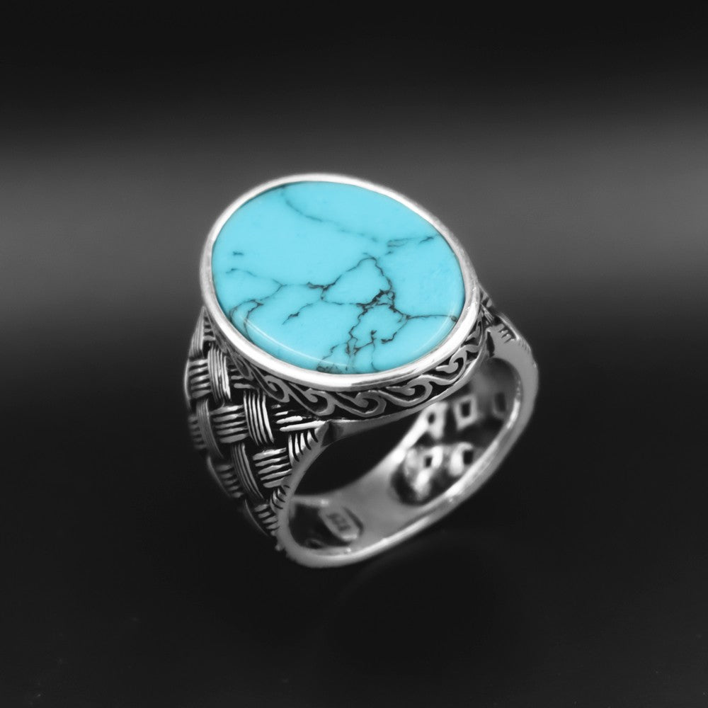 Turquoise Stone Signet Ring in 925s Silver