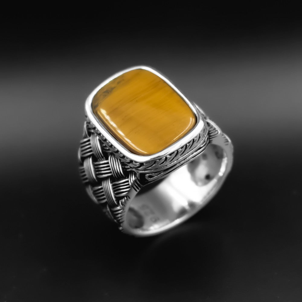 Tiger Eye Stone 925s Silver Signet Ring