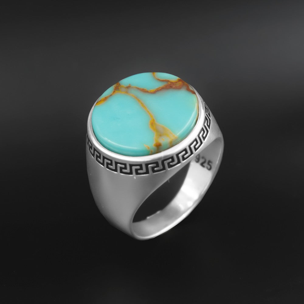 Turquoise Stone Silver Mens Ring