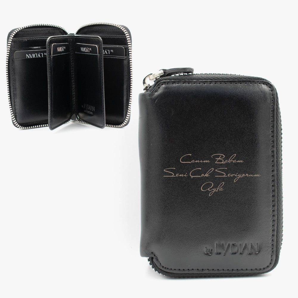 Personalized Black Genuine Leather Card Holder