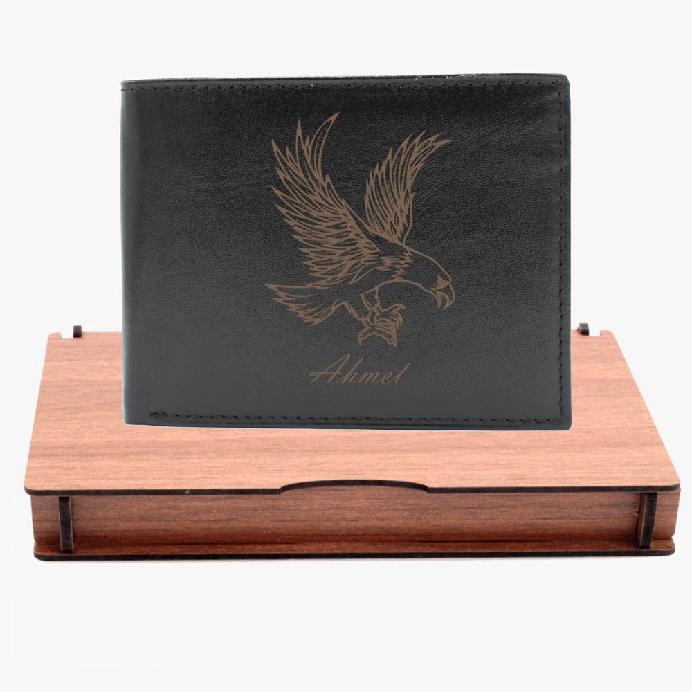 Custom Leather Wallet with Wood Gift Box