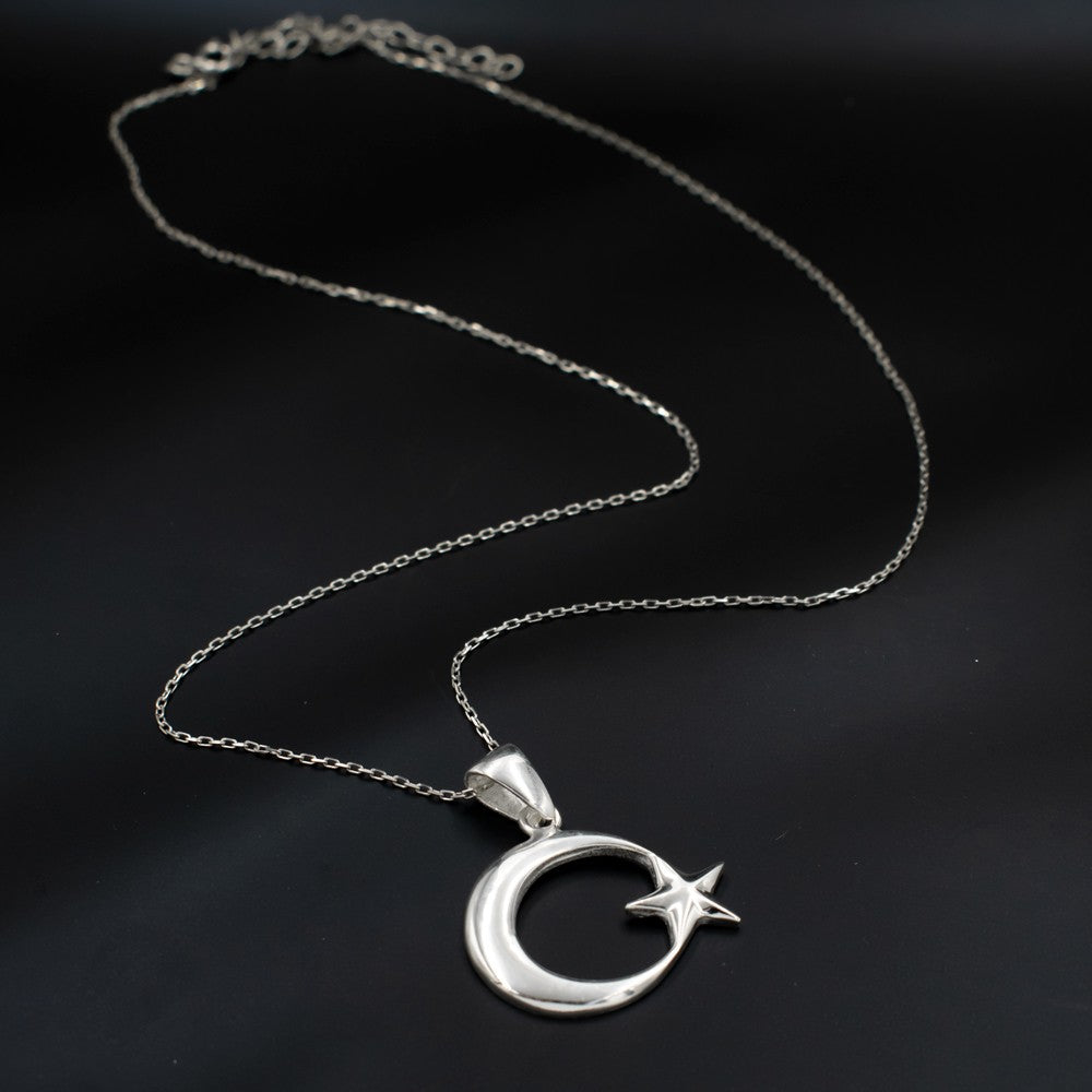 Moon Star Necklace in Sterling Silver