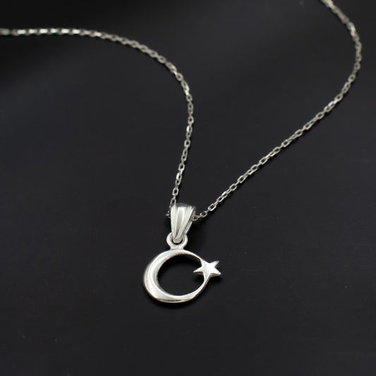 Minimal Moon Star Necklace in Sterling Silver