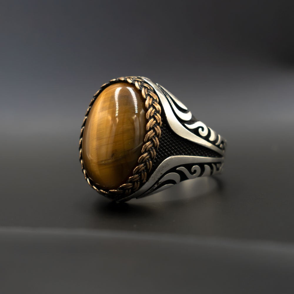 Tiger Eye Stone 925s Silver Signet Ring