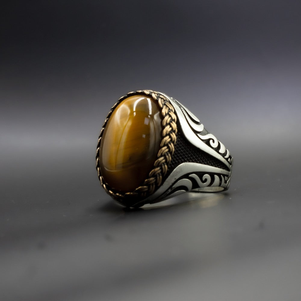 Tiger Eye Stone 925s Silver Signet Ring