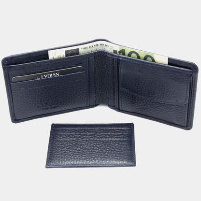 Hidden Card Part Navy blue leather wallet