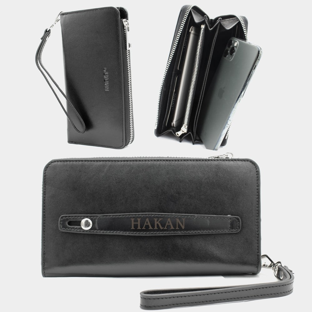 Leather Hand Wallet with Phone Entry