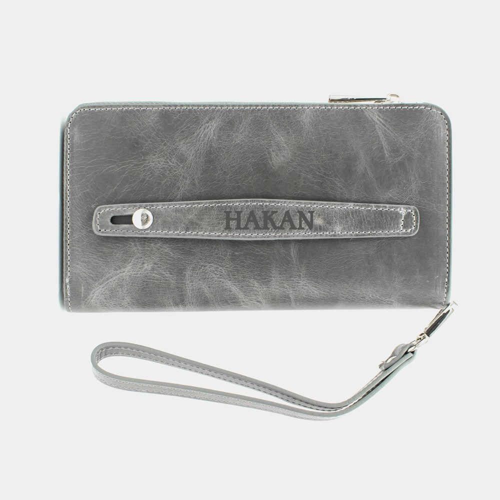 Antic Grey Leather Phone Wallet & Handbag