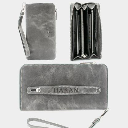 Ancien portefeuille et sac à main en cuir authentique gris gris gris