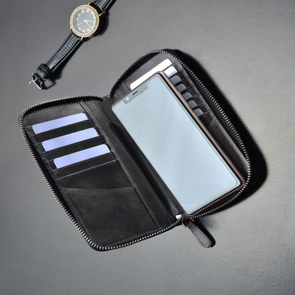 Leather Hand Wallet with Phone Entry