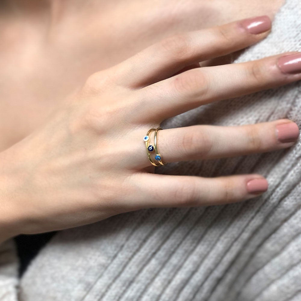 Evil Eye Beaded Ring in 925 Sterling Silver