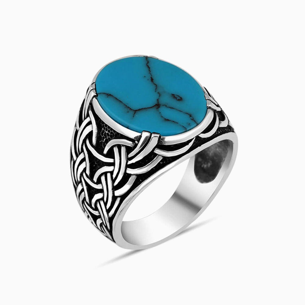 Turquoise Stone Silver Men Ring