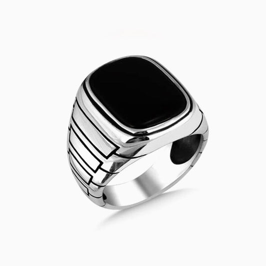 Men Silver Ring with Onyx Stone