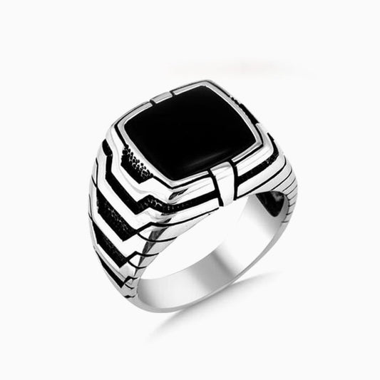 Black Onyx Stone Silver Men Ring