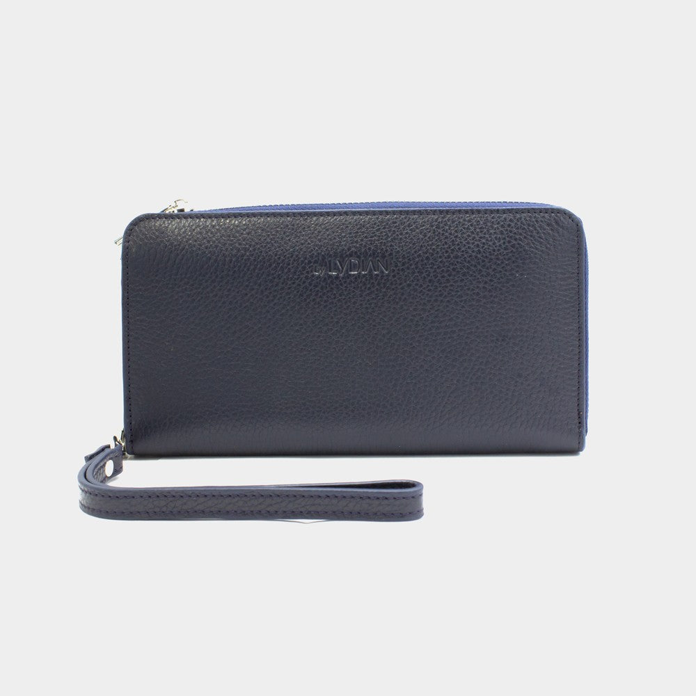 Portefeuille et sac à main en cuir en cuir bleu marine et sac à main