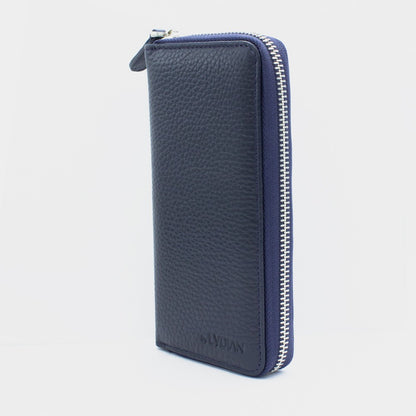 Navy blue leather zipper with phone entry wallet