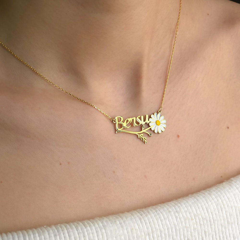Handwritten Daisy Name Silver Necklace