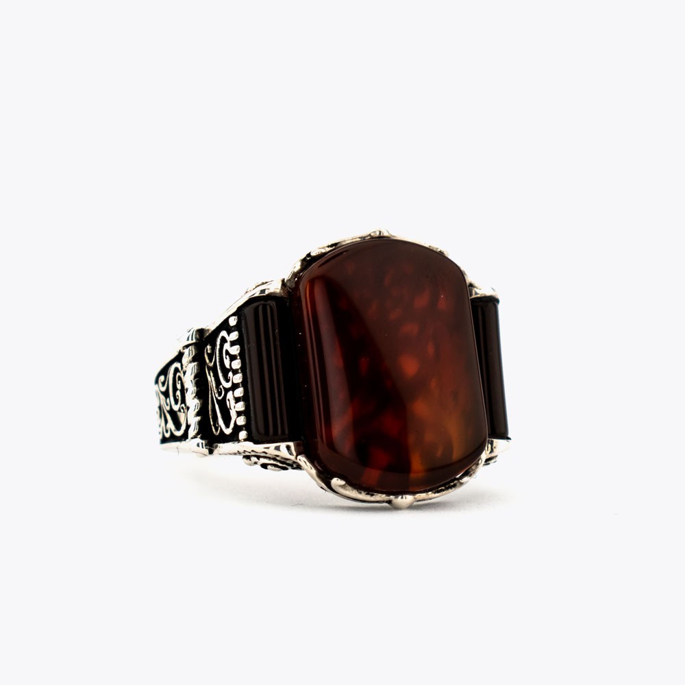 Agate Stone 925 Sterling Silver Men Ring