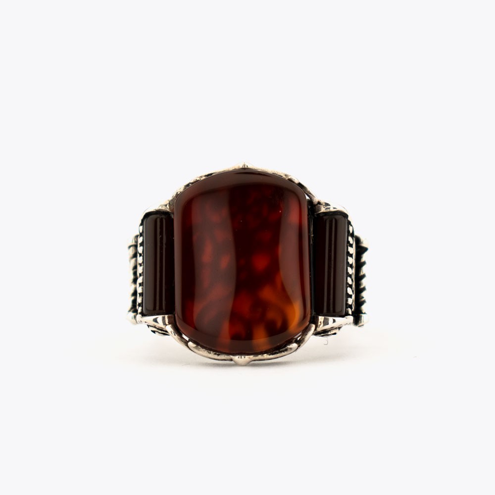 Agate Stone 925 Sterling Silver Men Ring