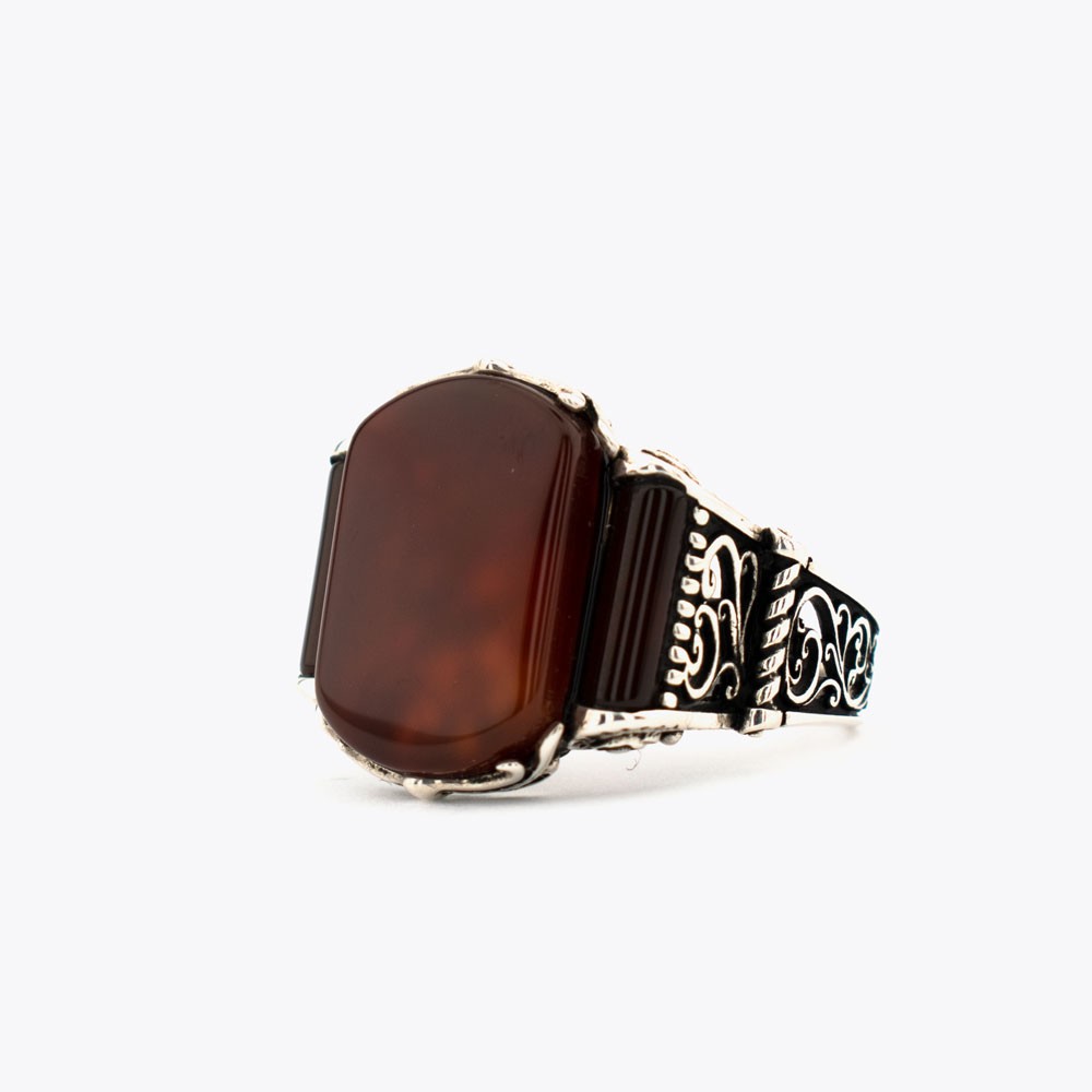 Agate Stone 925 Sterling Silver Men Ring