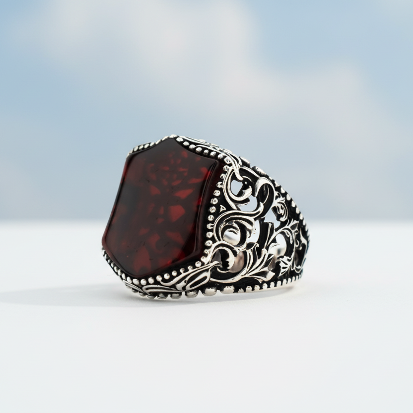 Agate Stone 925 Sterling Silver Men's Ring