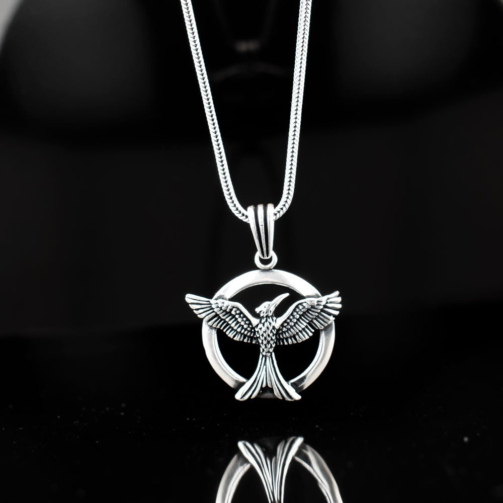 925 Sterling Silver Men Necklace with Phoenix Motifs