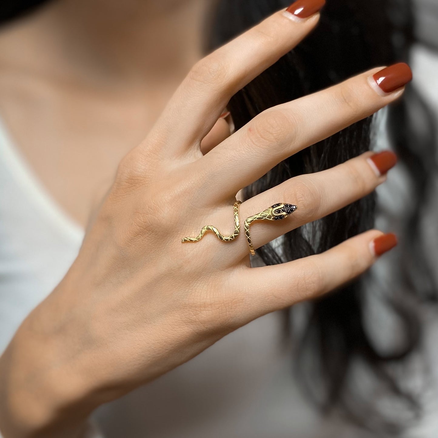 Snake Patterned Stone 925 Sterling Silver Ring