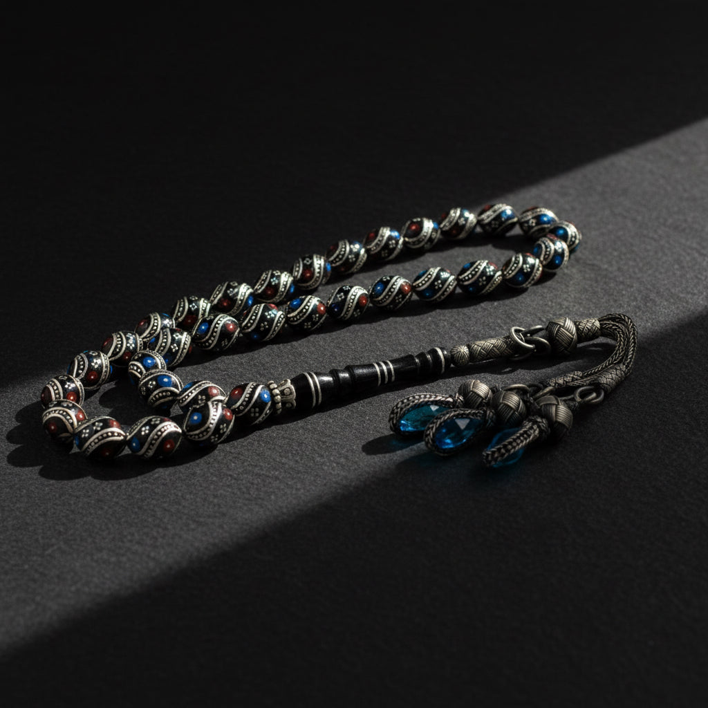 Silver Pichel et Blue Bourgogne Blue Erzurum Oltu Tesbih