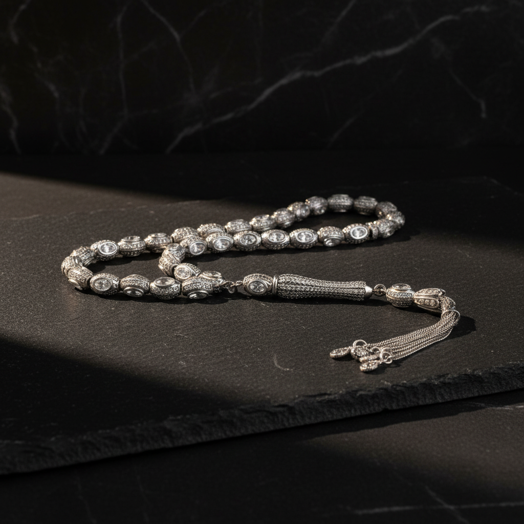 925 sterling silver rosary processed with zircon stones