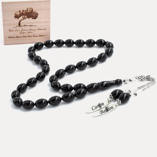 Black Amber Stone Tasbih with 925s Silver Names