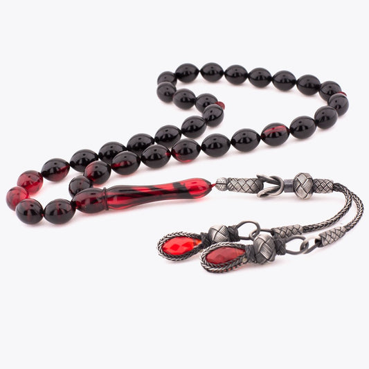 12mmX9mm Artificial Amber w Silver Tassel Tasbih