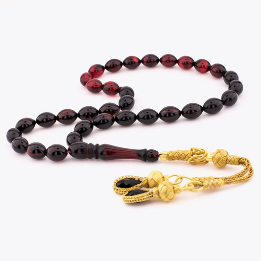 12mmX9mm Artificial Amber w Silver Tassel Tasbih