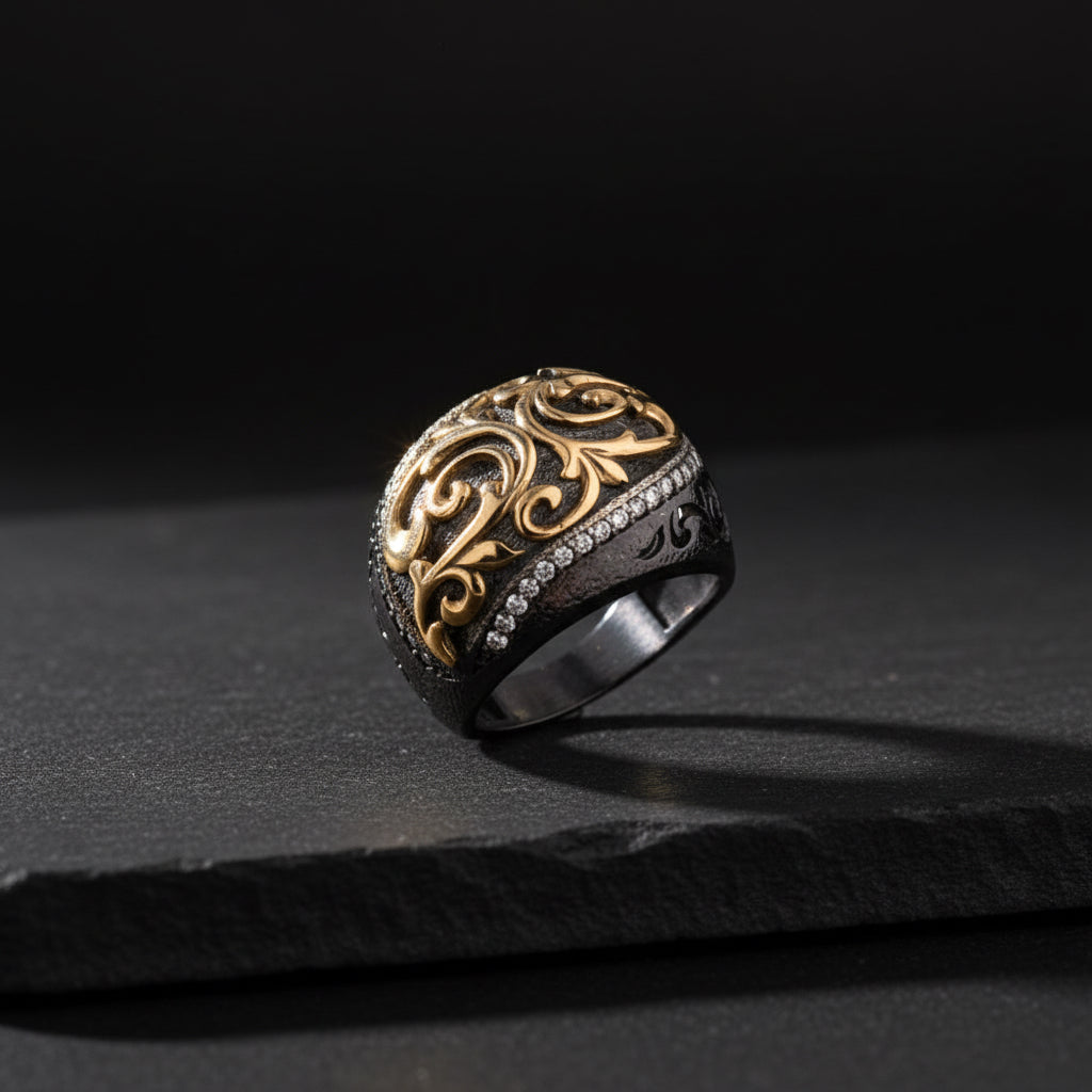 Embroidered ladies silver ring