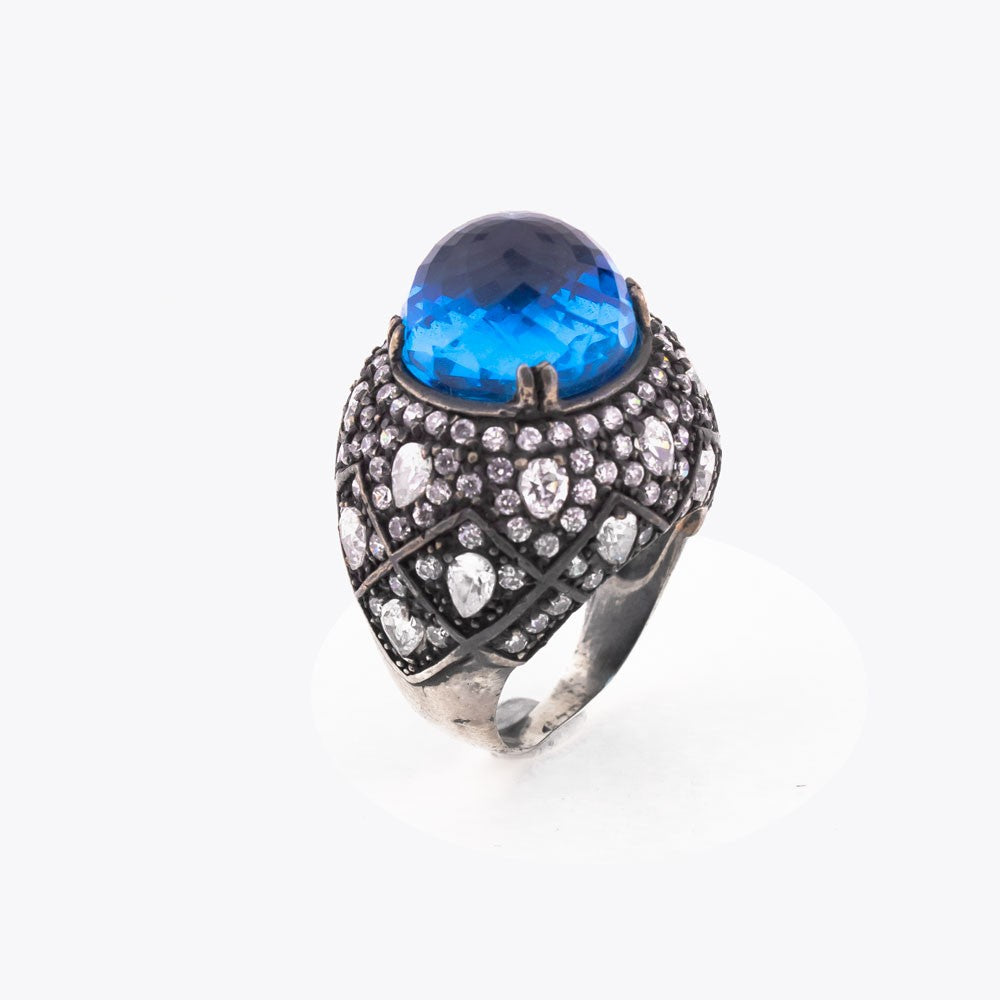 Zircon Big Stone Women Silver Ring