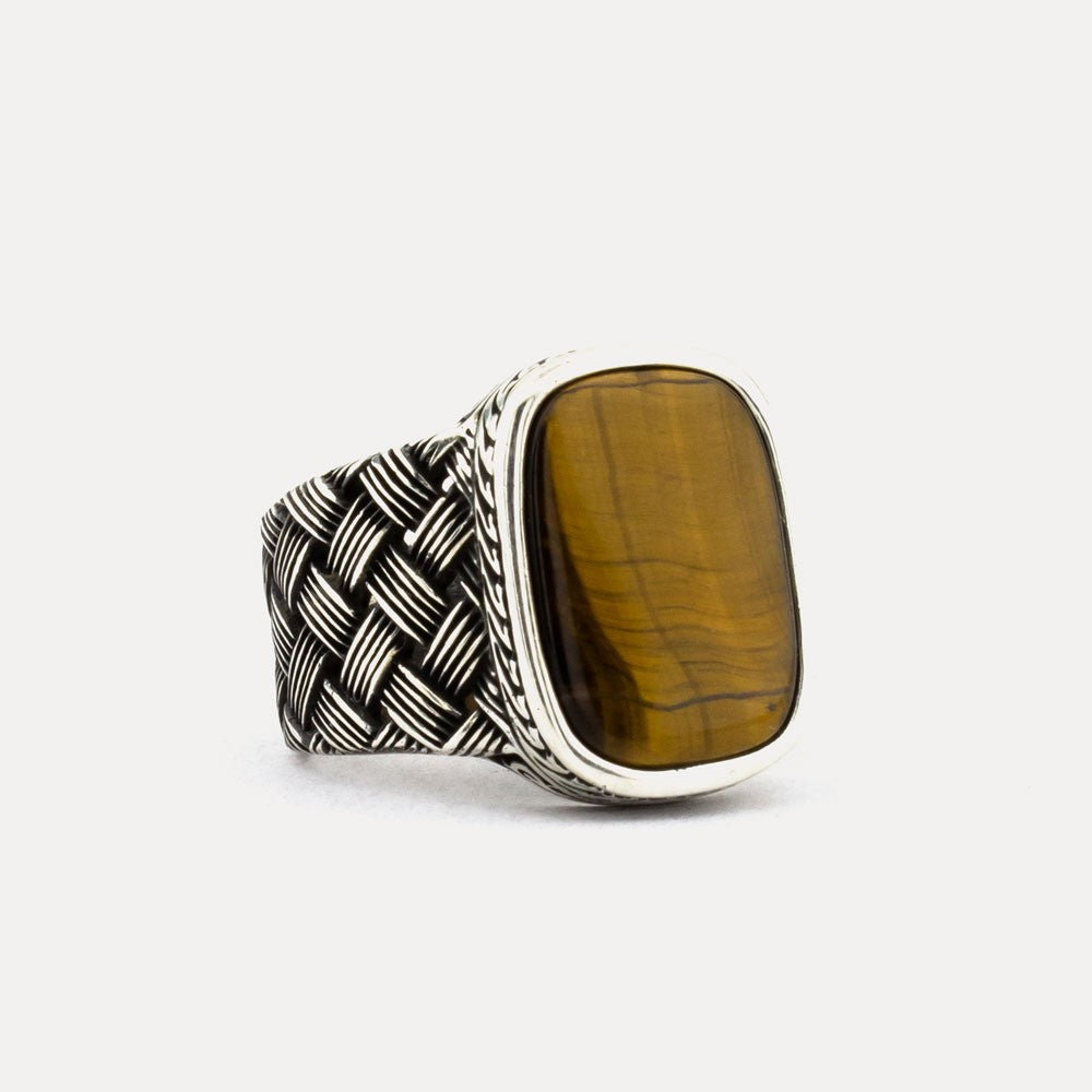 Tiger Eye Stone 925s Silver Signet Ring