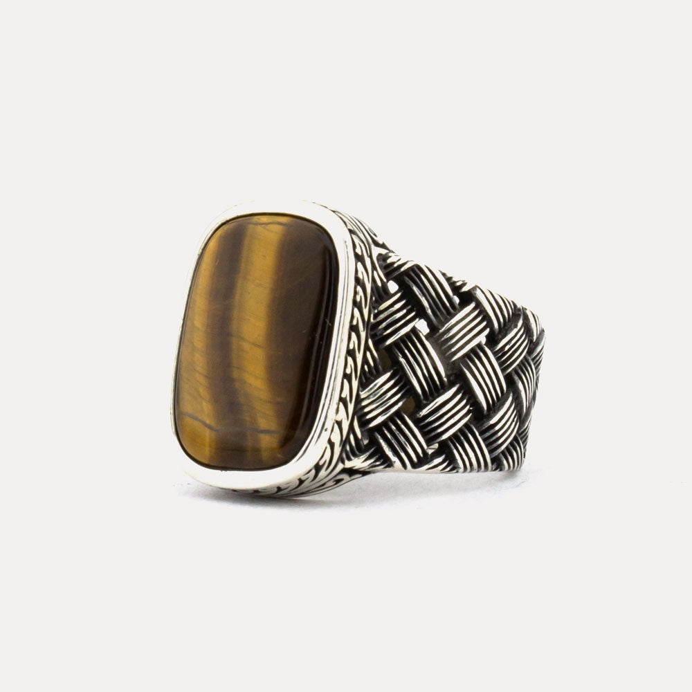 Tiger Eye Stone 925s Silver Signet Ring