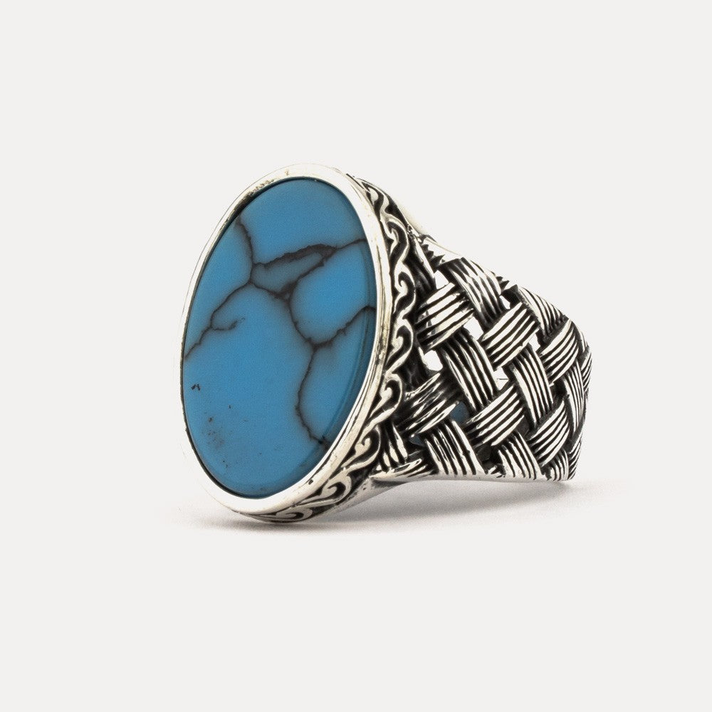 Turquoise Stone Signet Ring in 925s Silver