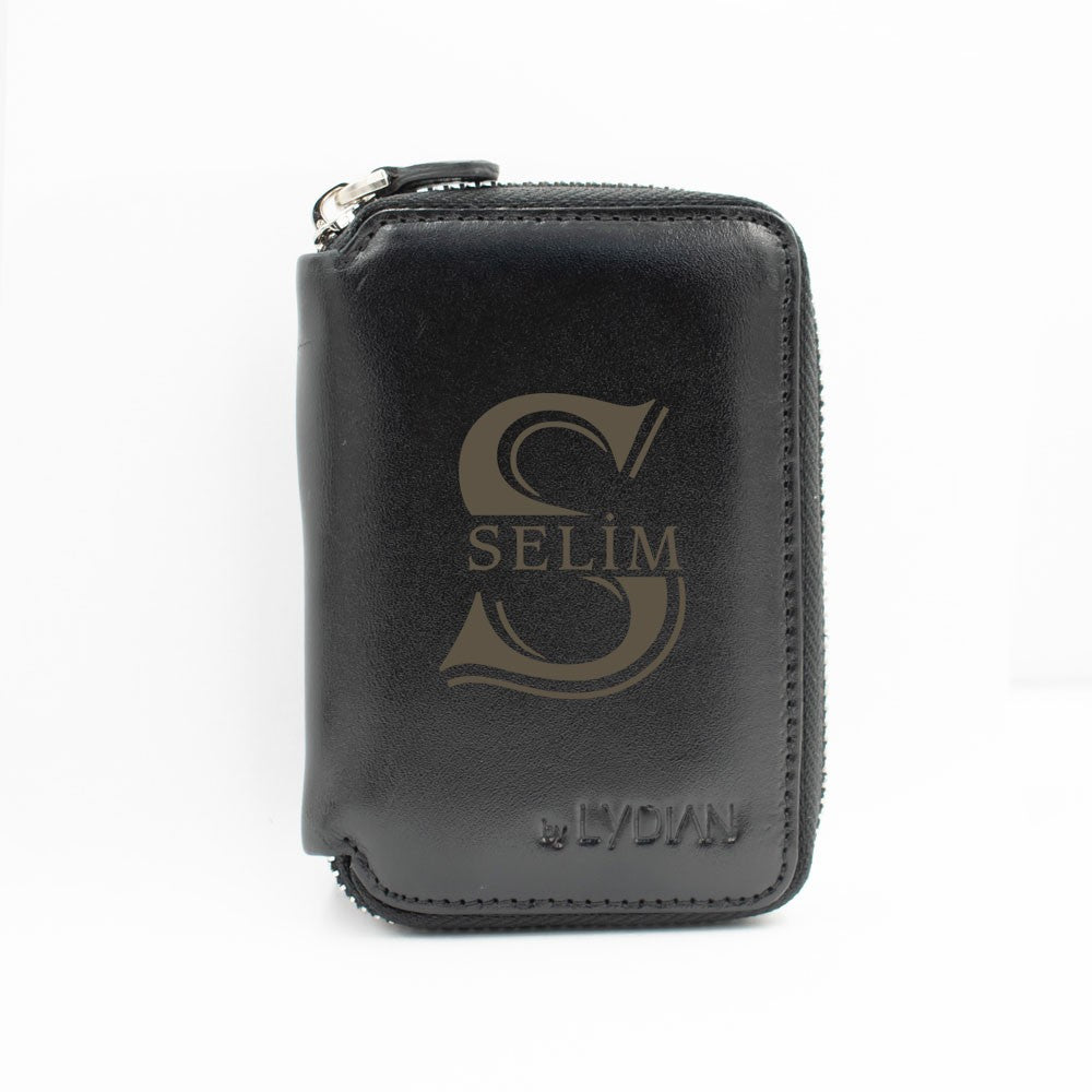 Personalized Black Genuine Leather Card Holder