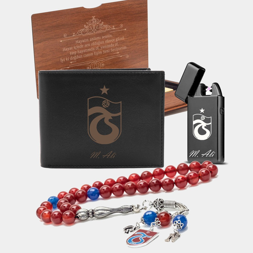 Personalized Leather Wallet Prayer Beads Lighter Gift Set